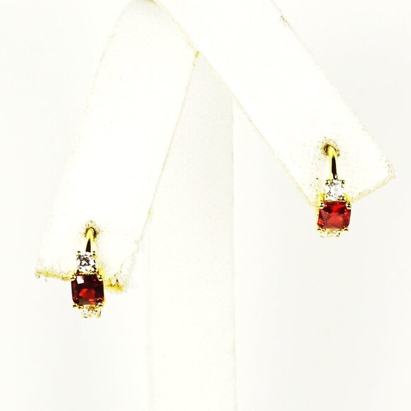 SAVVY CIE JEWELRY January Birthstone Gold Plated Red & Clear CZ Hoop Earrings - Picture 6 of 7
